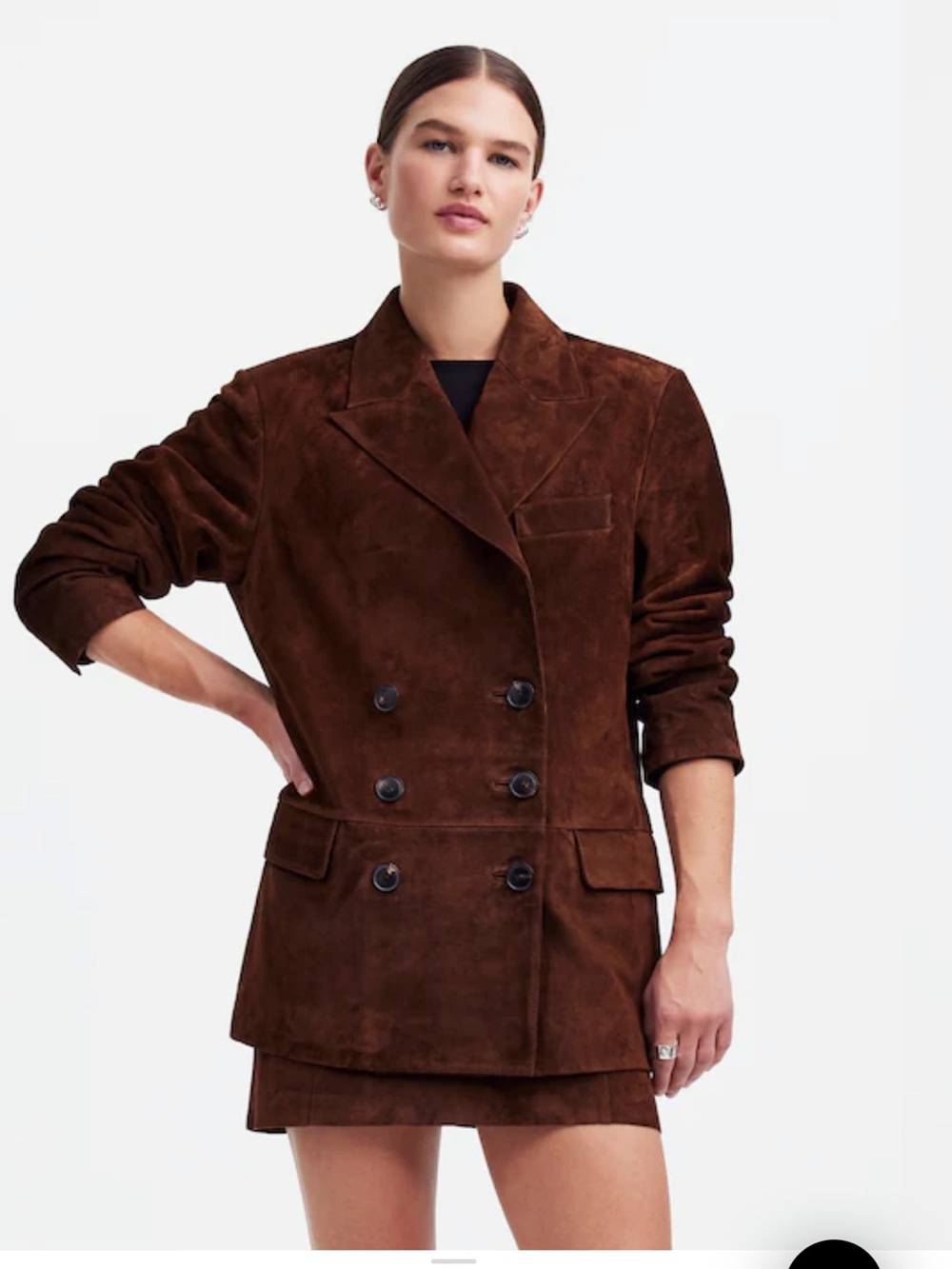 Women's Double-Breasted Brown Suede Blazer Jacket size 14